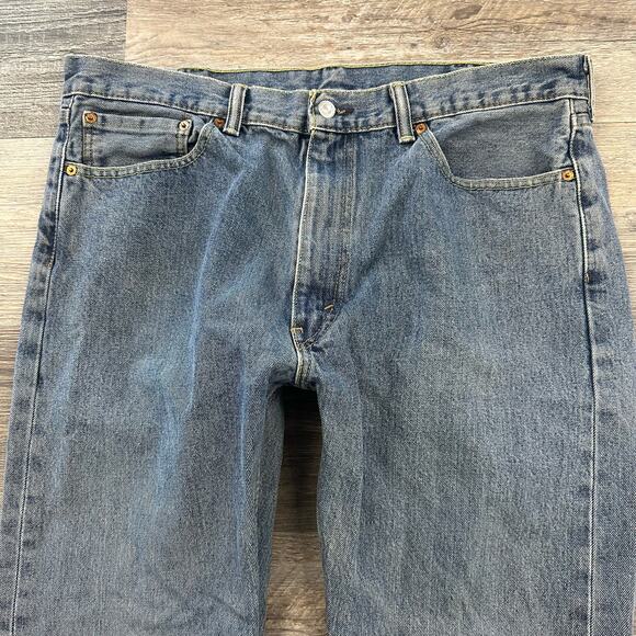 Levi's 505 Red Tab Mid Wash Faded Blue Mens 36 Regular Fit Straight Denim Jeans - Picture 4 of 10